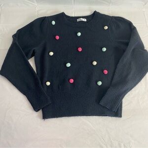 89th + Madison Pom Pom Sweater Black Multicolor Dots Size L